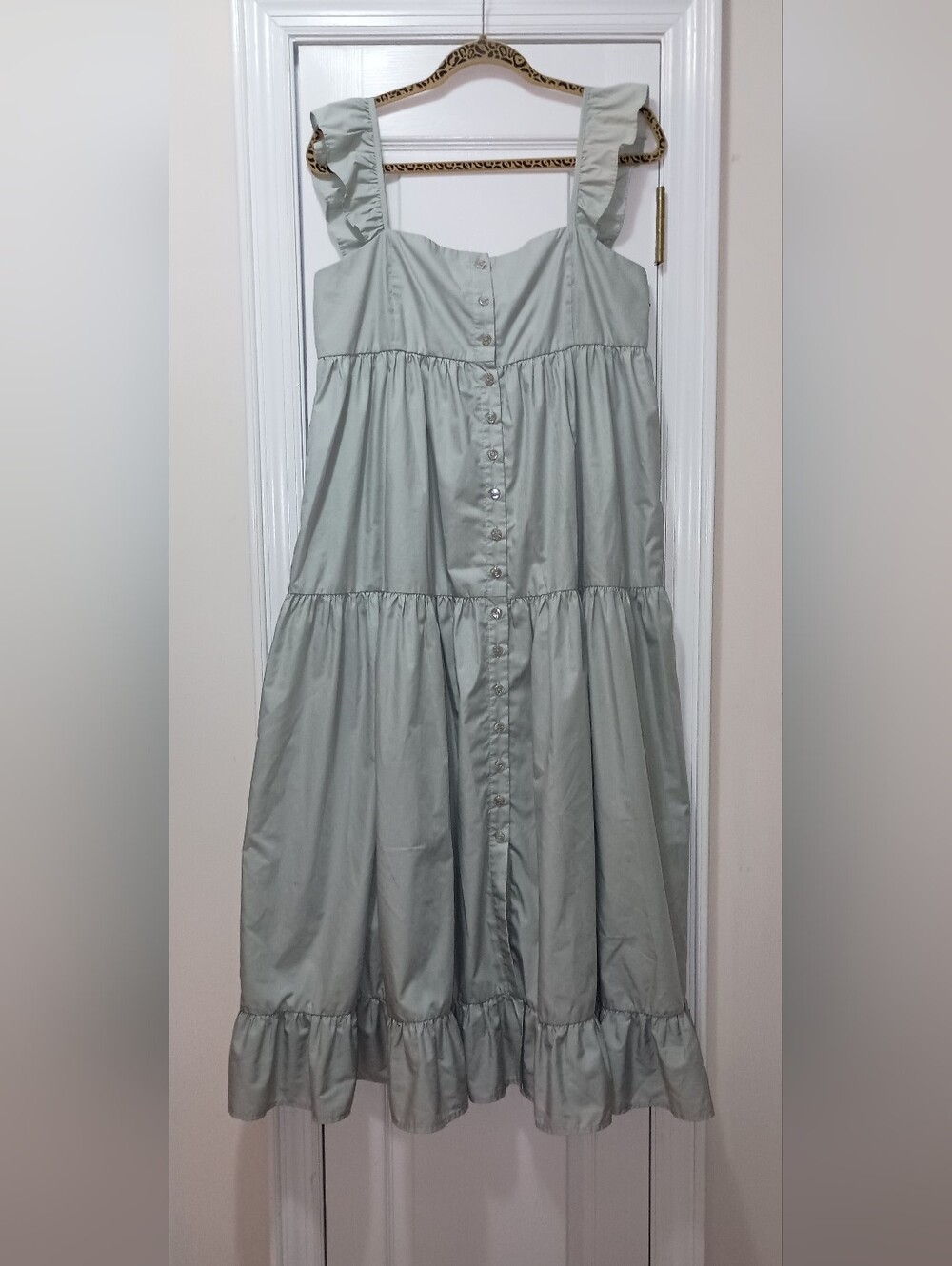 En Saison Light Green Ruffle Sleeve S Button Down Front Maxi Dress Large